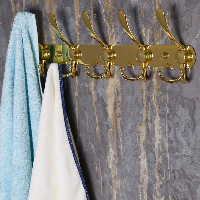 Dseap Coat Rack Wall Mounted - 5 Tri Hooks, Heavy Duty, Stainless Steel, Metal Coat Hook Rail for Coat Hat Towel Purse Robes Mudroom Bathroom Entryway (Gold, 2 Packs) - Image 5